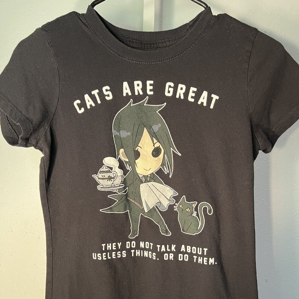 Black Butler "Cats Are Great..." 100% Cotton Graphic Print Tee T-Shirt SZ Small
